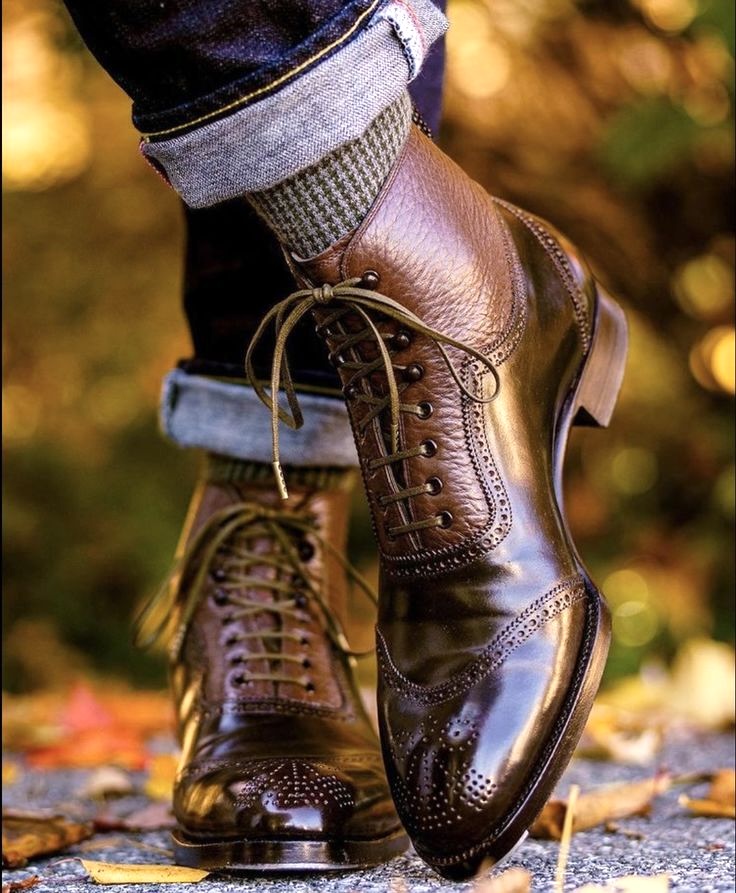 mens elegant leather brogue boots