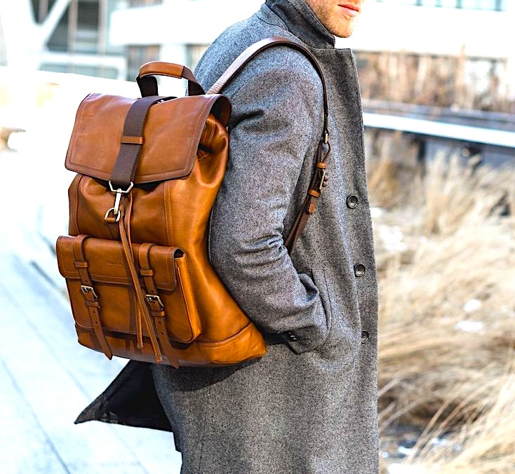 brown backpack for casual men look