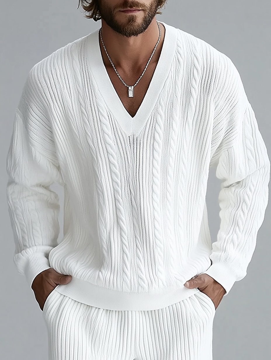 v neck cable knit sweater men