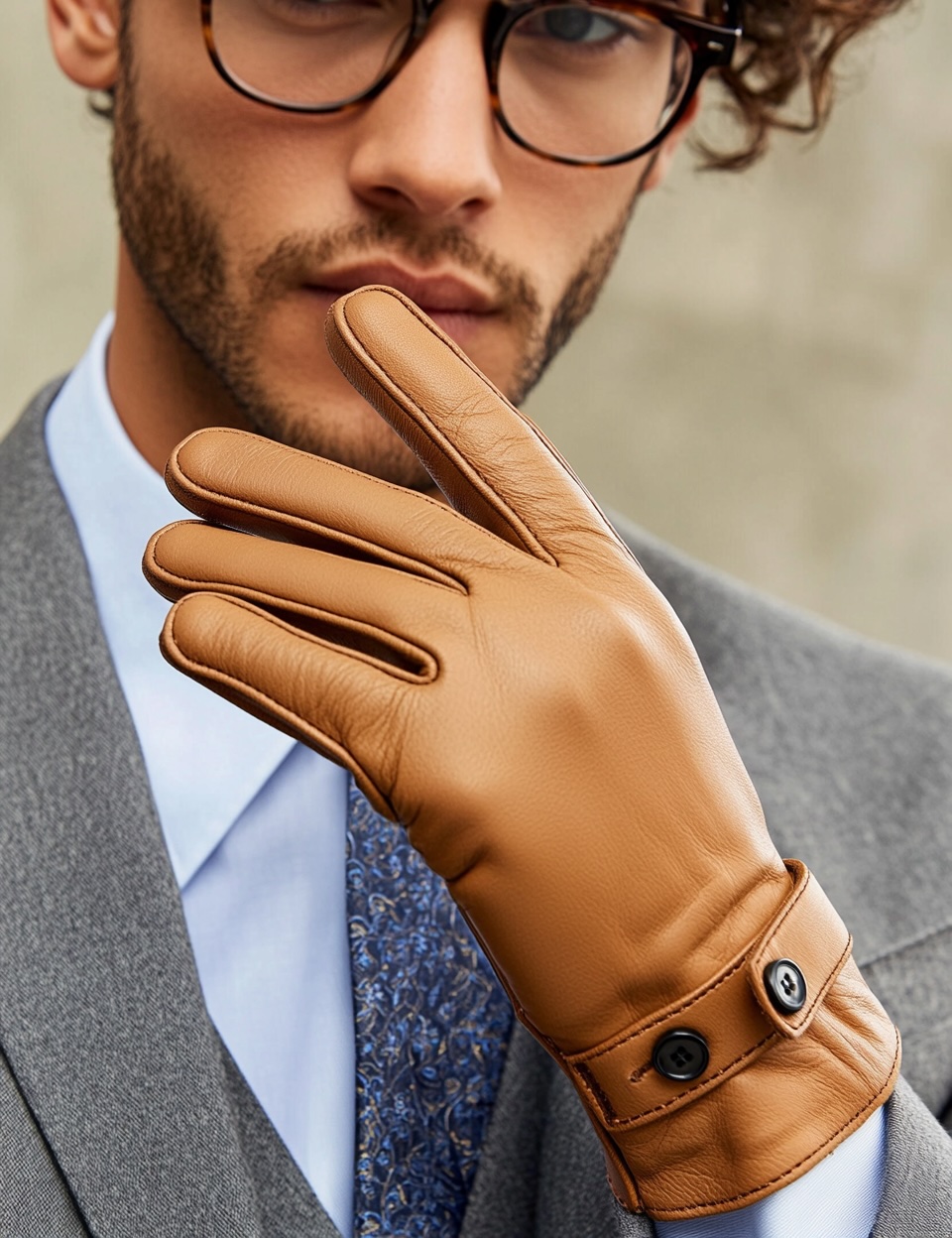 beige gloves for casual look