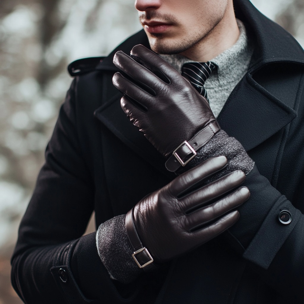 business elegant black leather gloves