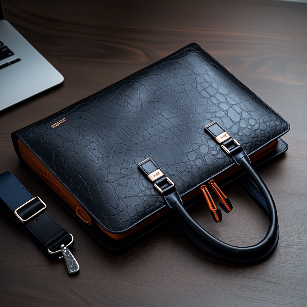 elegant classic black leather briefcase