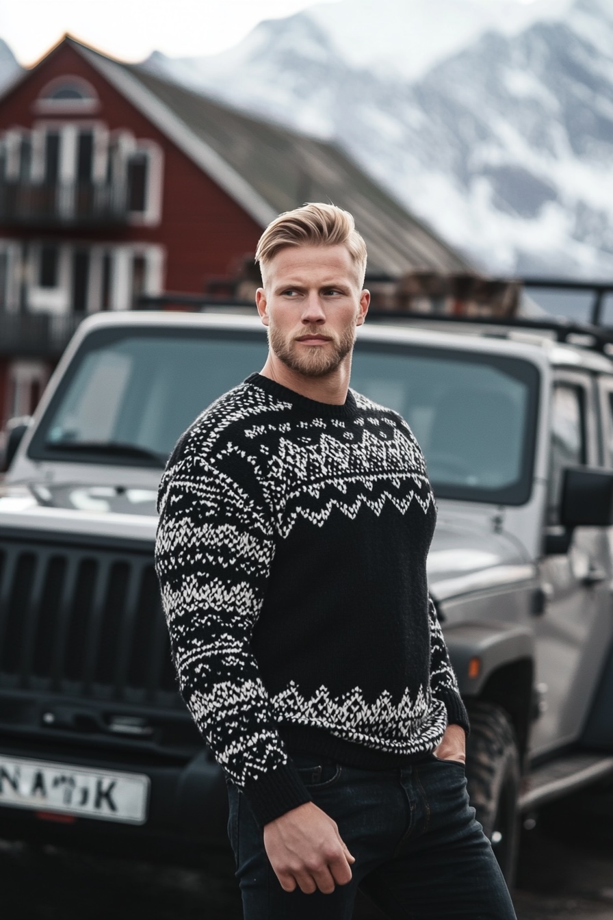 monochromatic knitted sweater for men