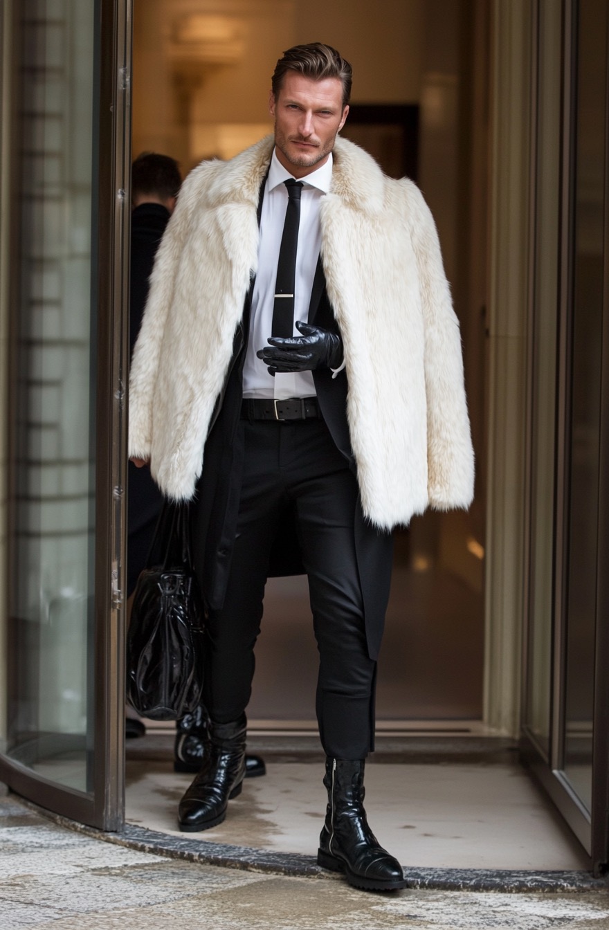pure white faux fur coat for men