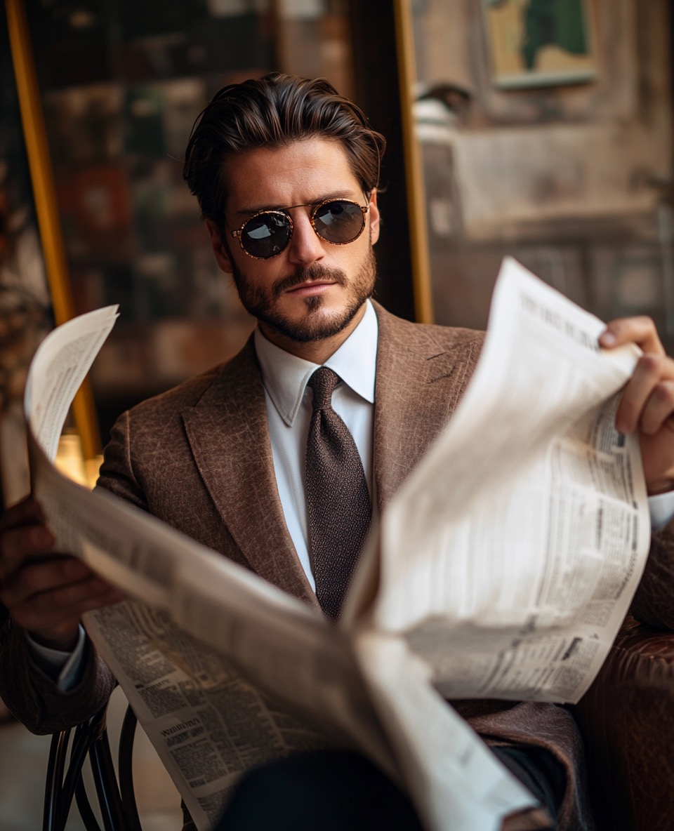 classic brown tailored suit withshirt and tie
