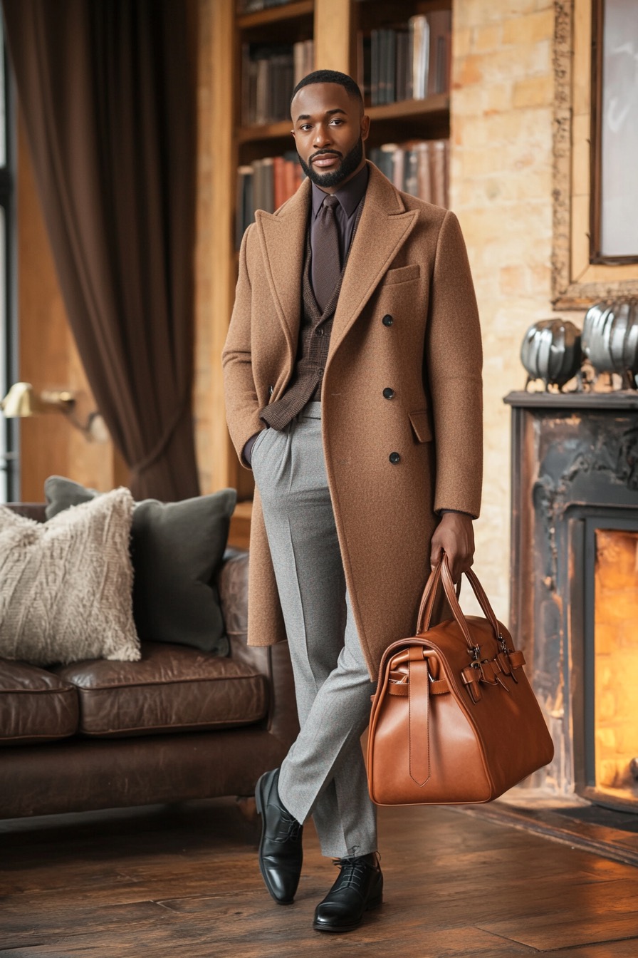 noble business look brown wool coat