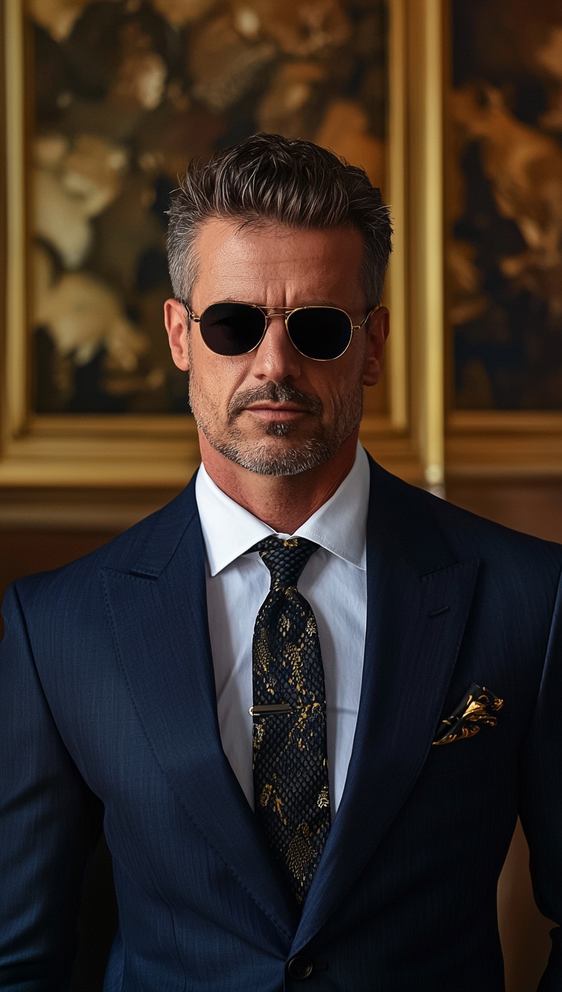 dark blue tailored suit