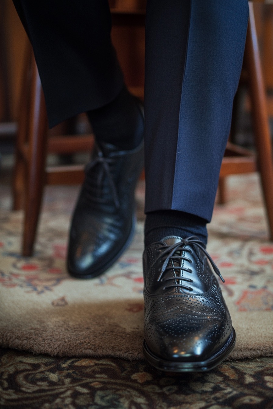 classic elegant look with black leather shoes