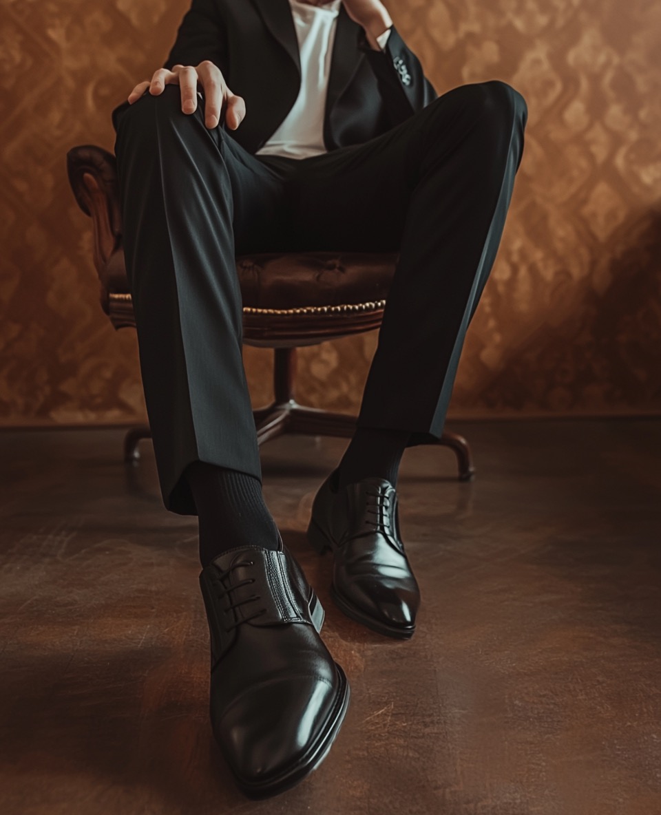 smart business look with black leather shoes