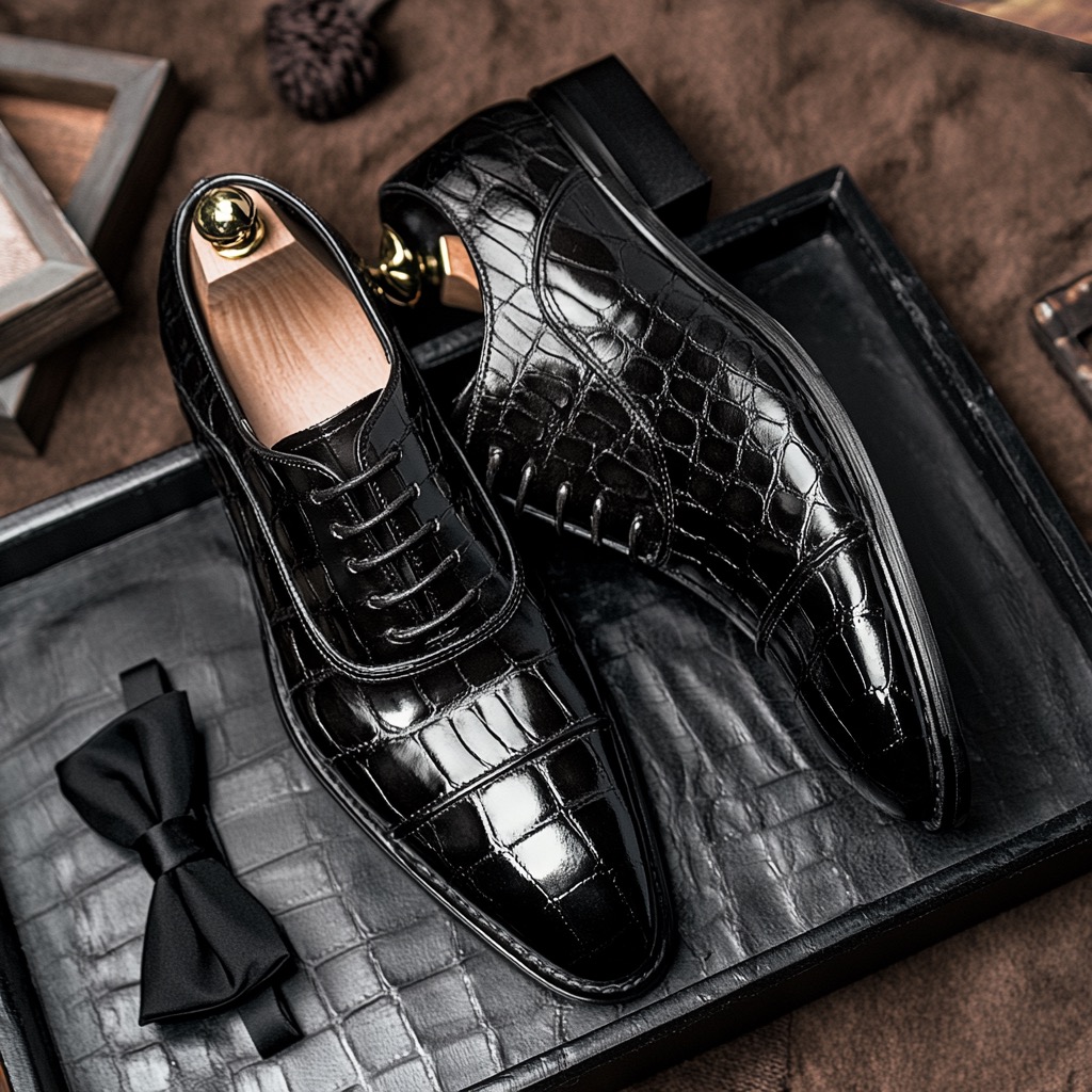 black crocodile shoes for tuxedo look