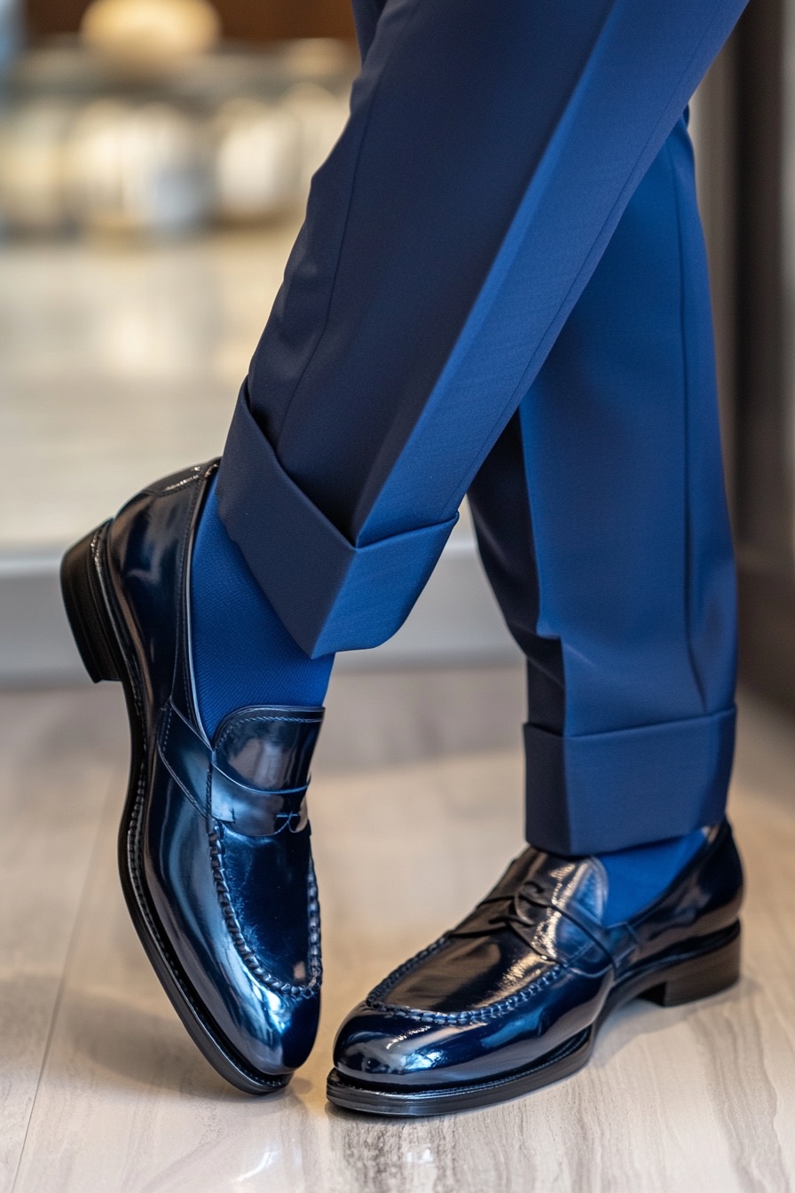 business look with patent shoes