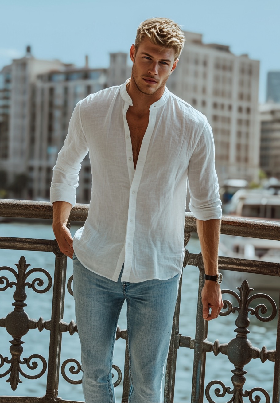 white shirt blue jeans