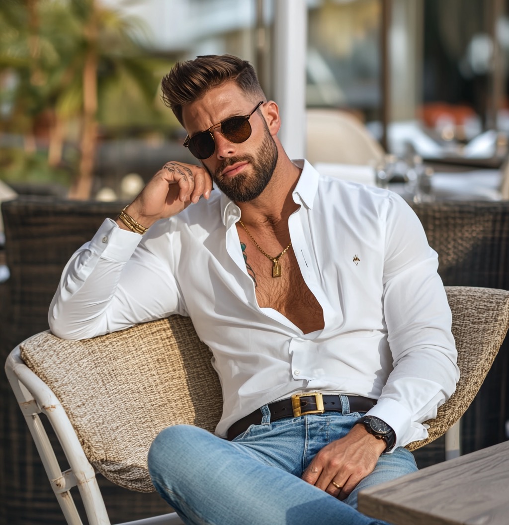 white shirt blue jeans