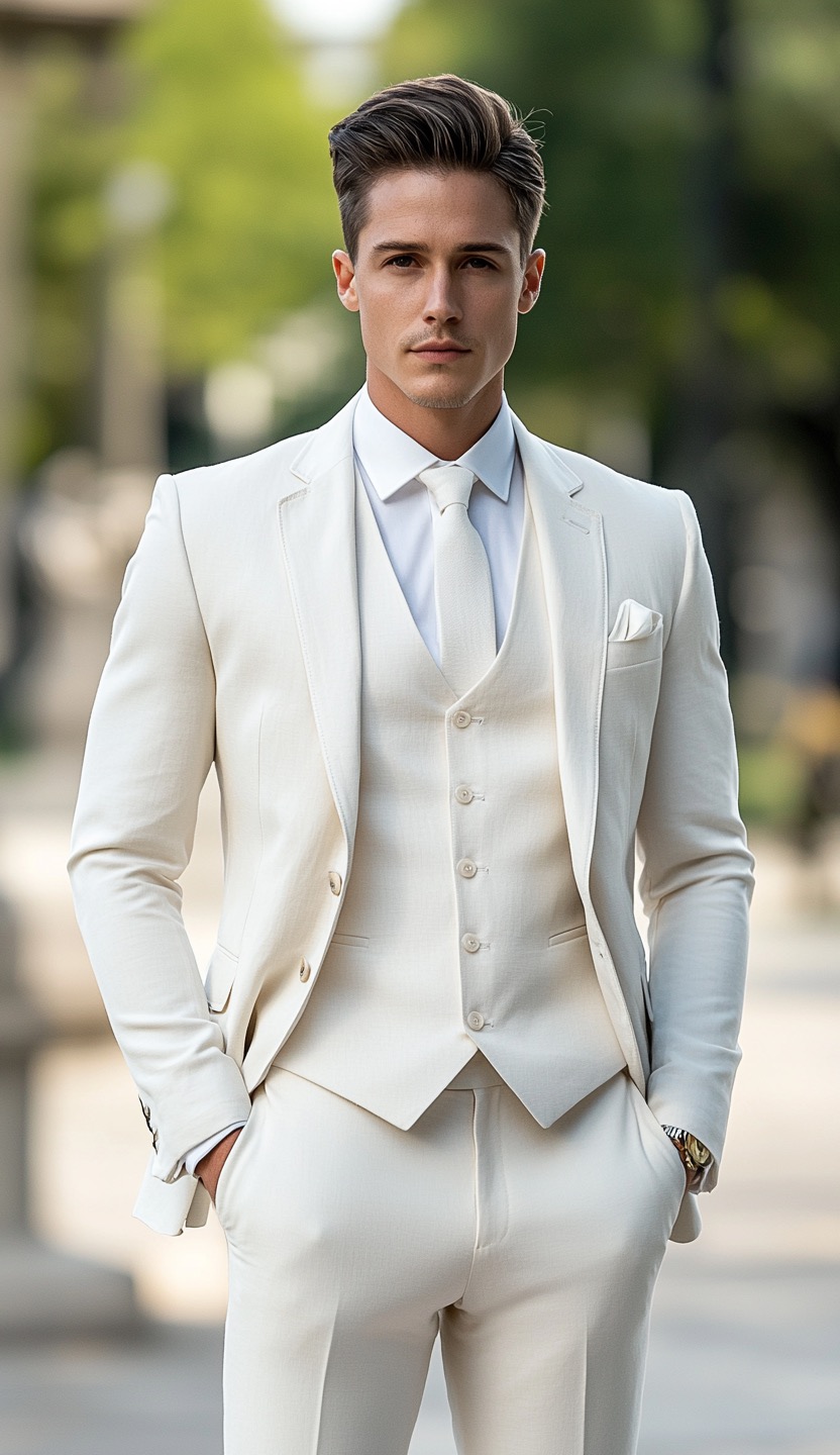 Monochrome White Three Piece Suit