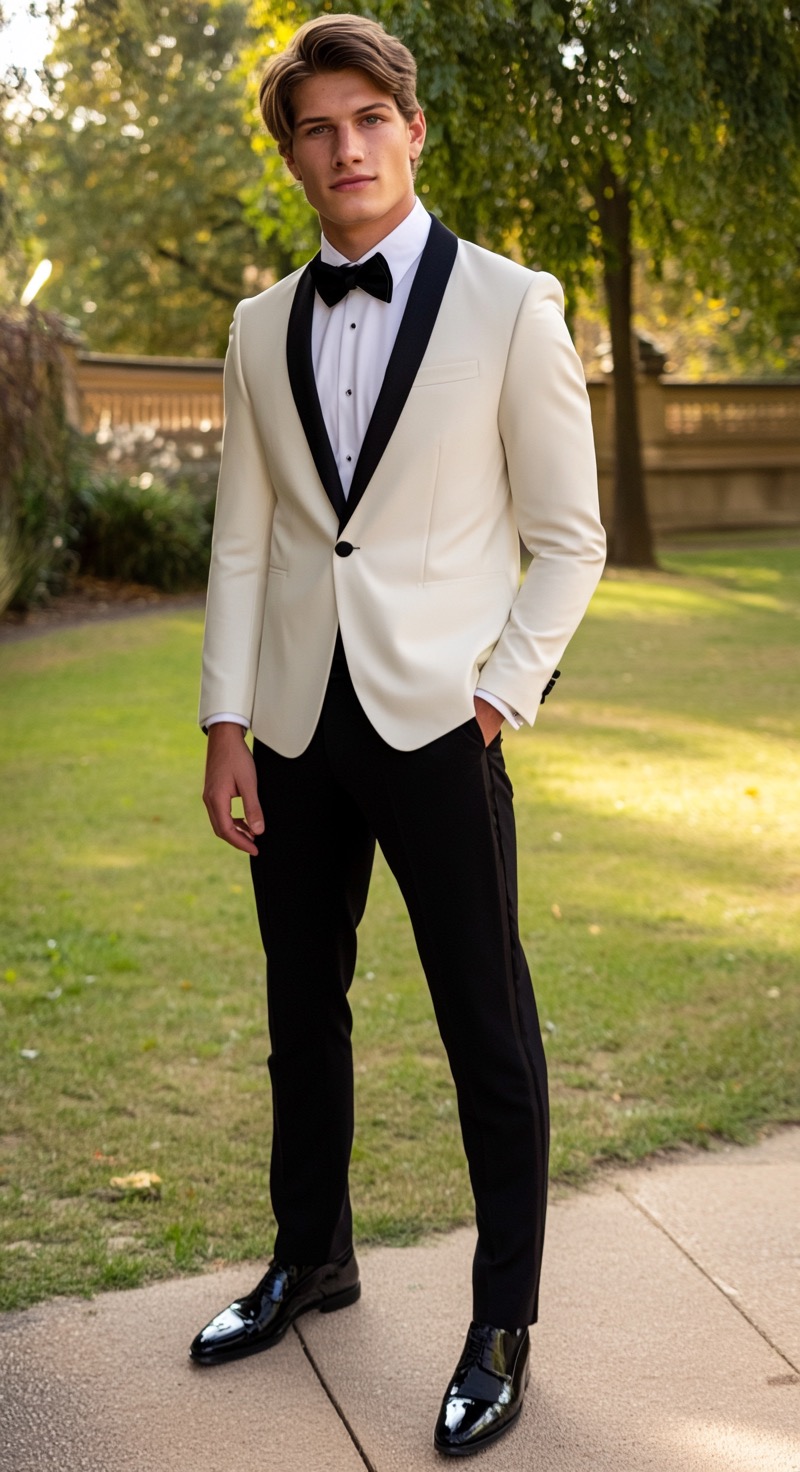 White Tuxedo Jacket with Black Pants