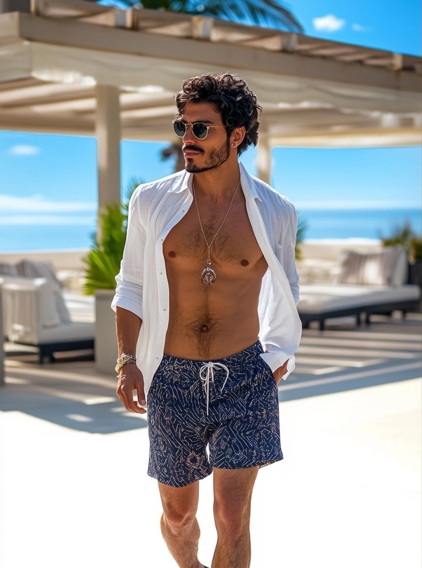 Swim Shorts with Linen Shirt for Beach Party