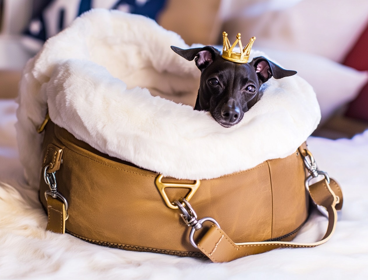 leather and fur carry bag for pets