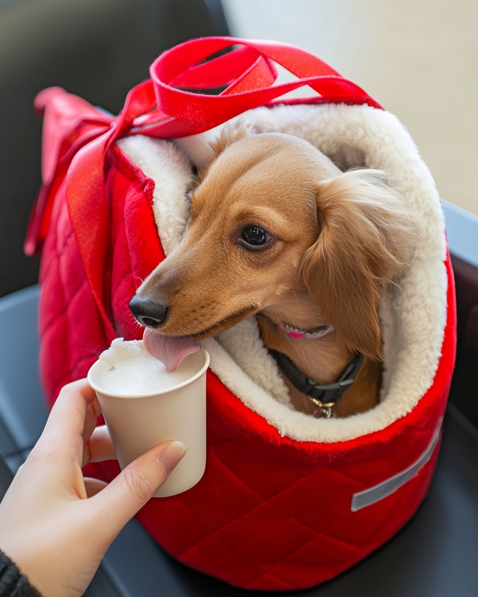 red pets carrier for stylish winter look