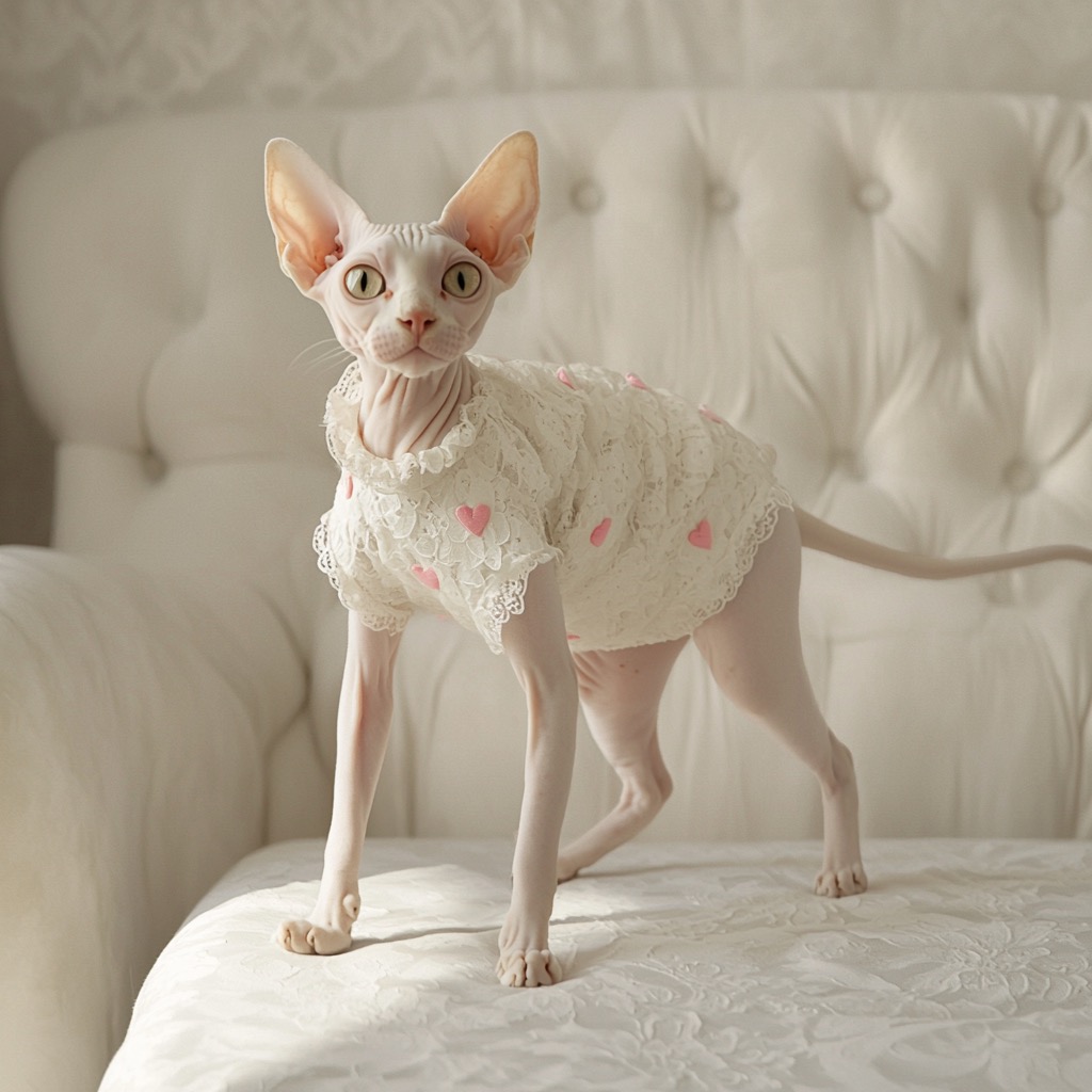 White Lace Cat Dress with Adorable Heart Details