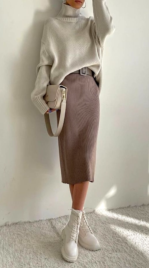 brown knitted midi skirt