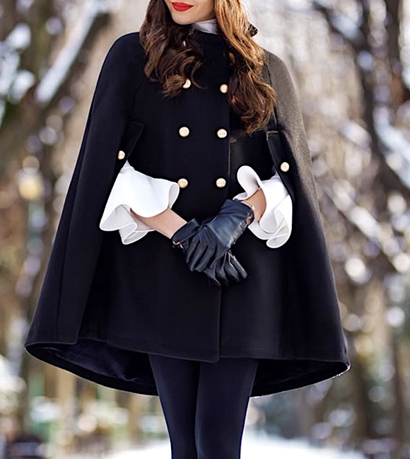 black coat cape with buttons