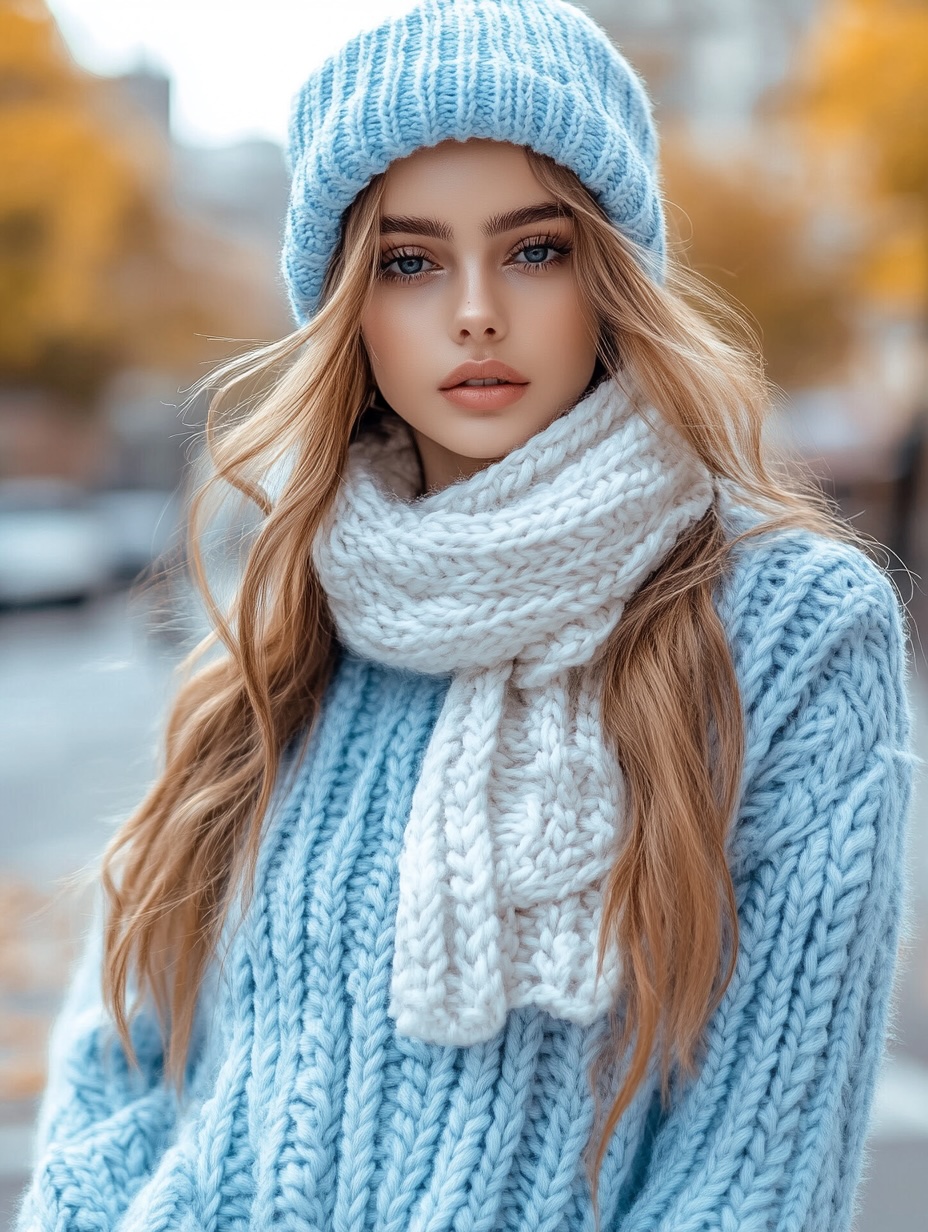 stylish blue knitted hat for women