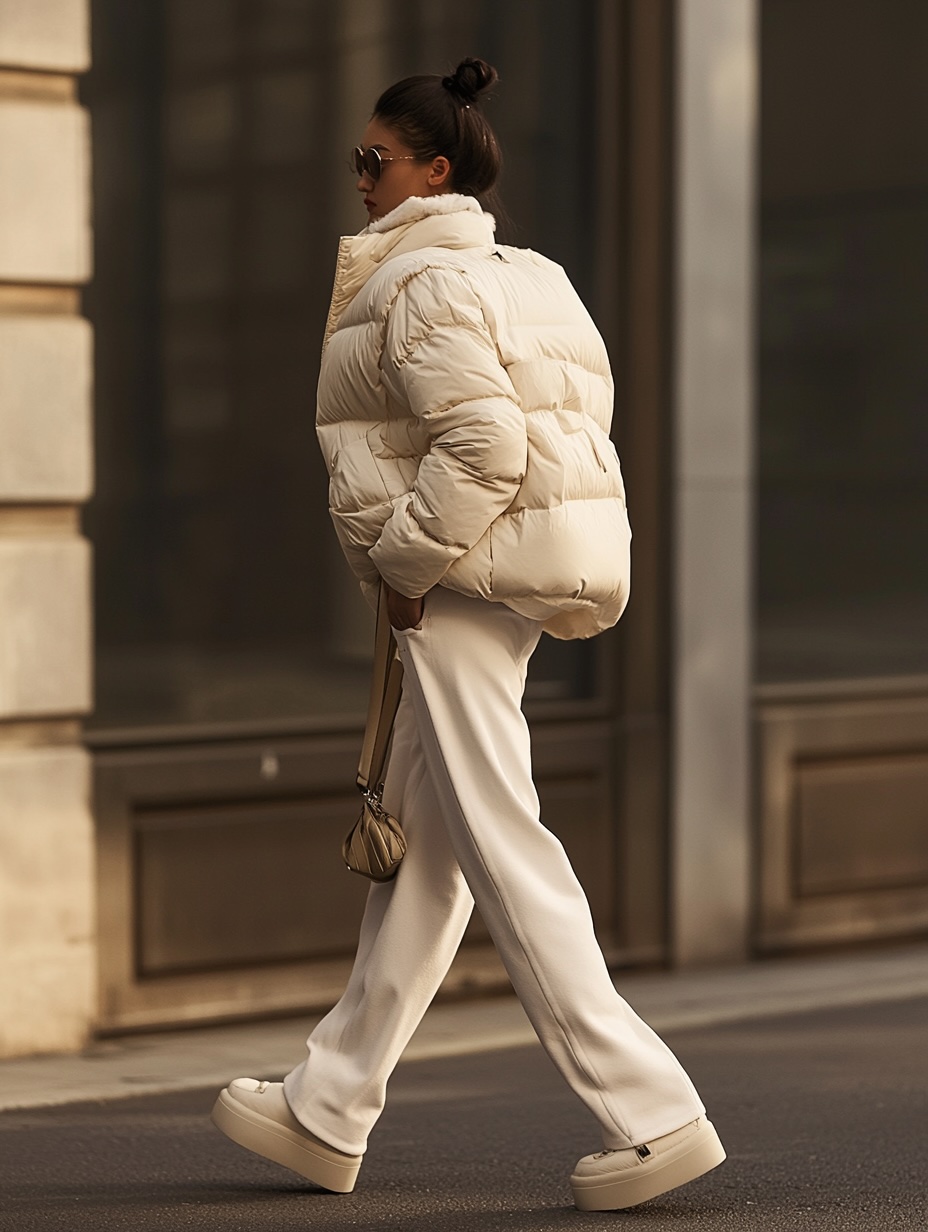 off white puff jacket for cold weather