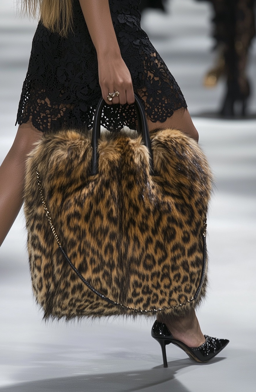 leopard print fur handbag