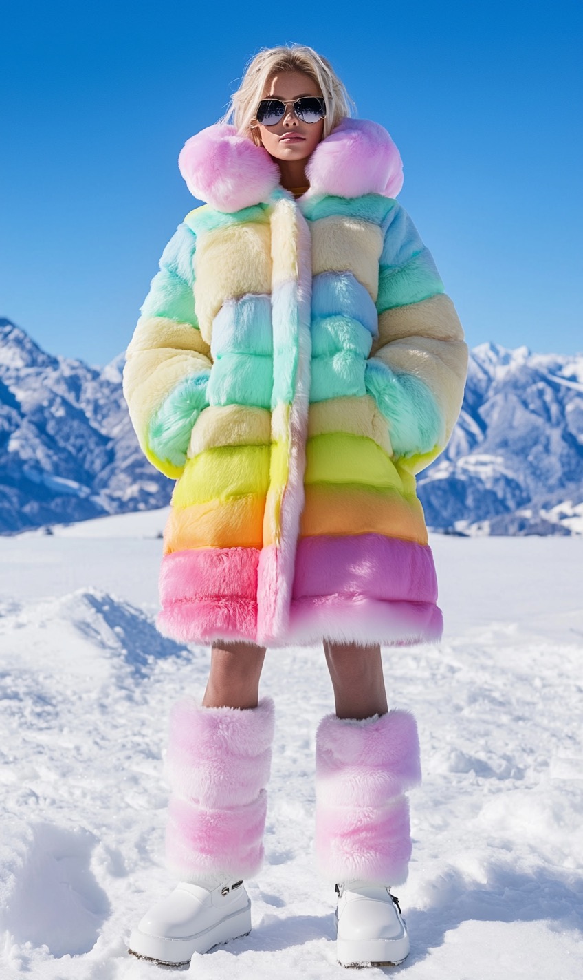 colorful marshmallow faux fur coat
