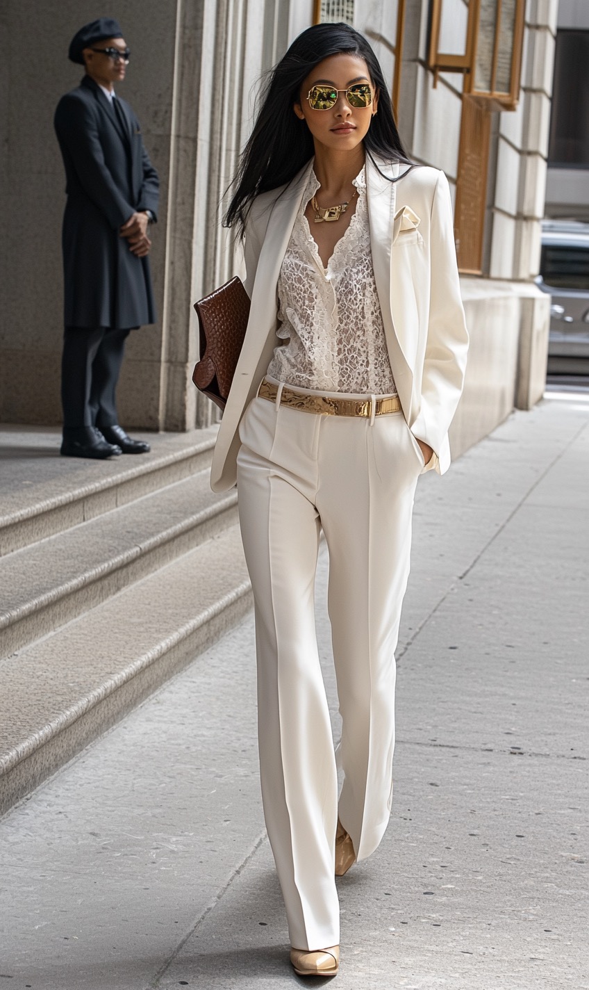casual white trouser suit for women