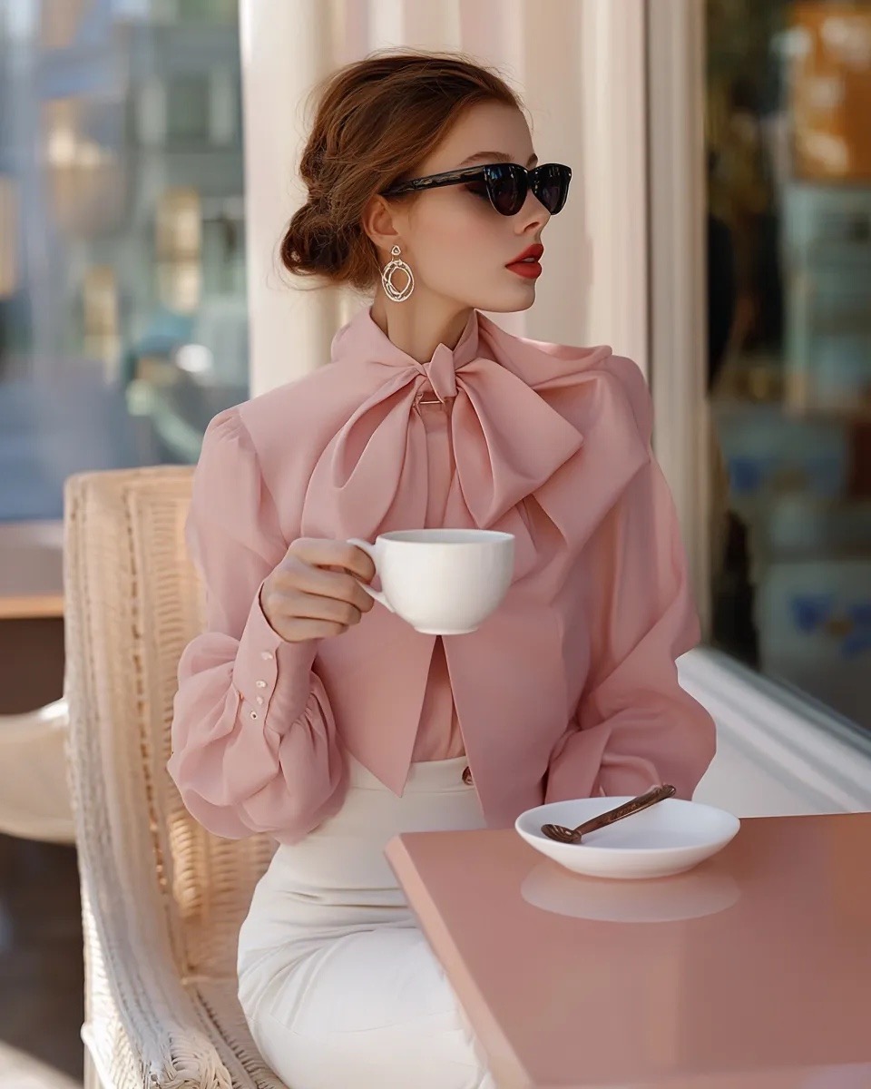 pink silk blouse for business women