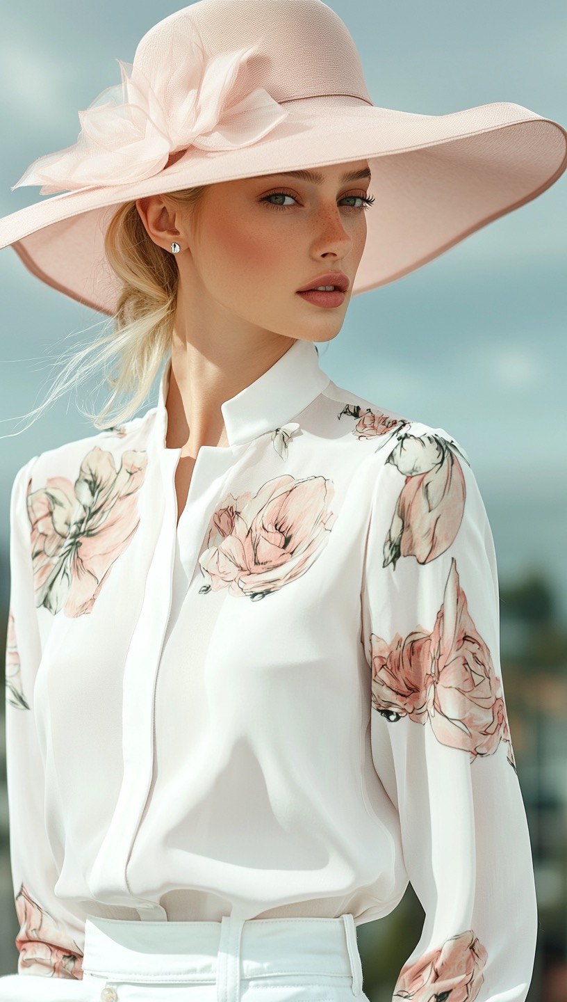 pink silk blouse with floral print