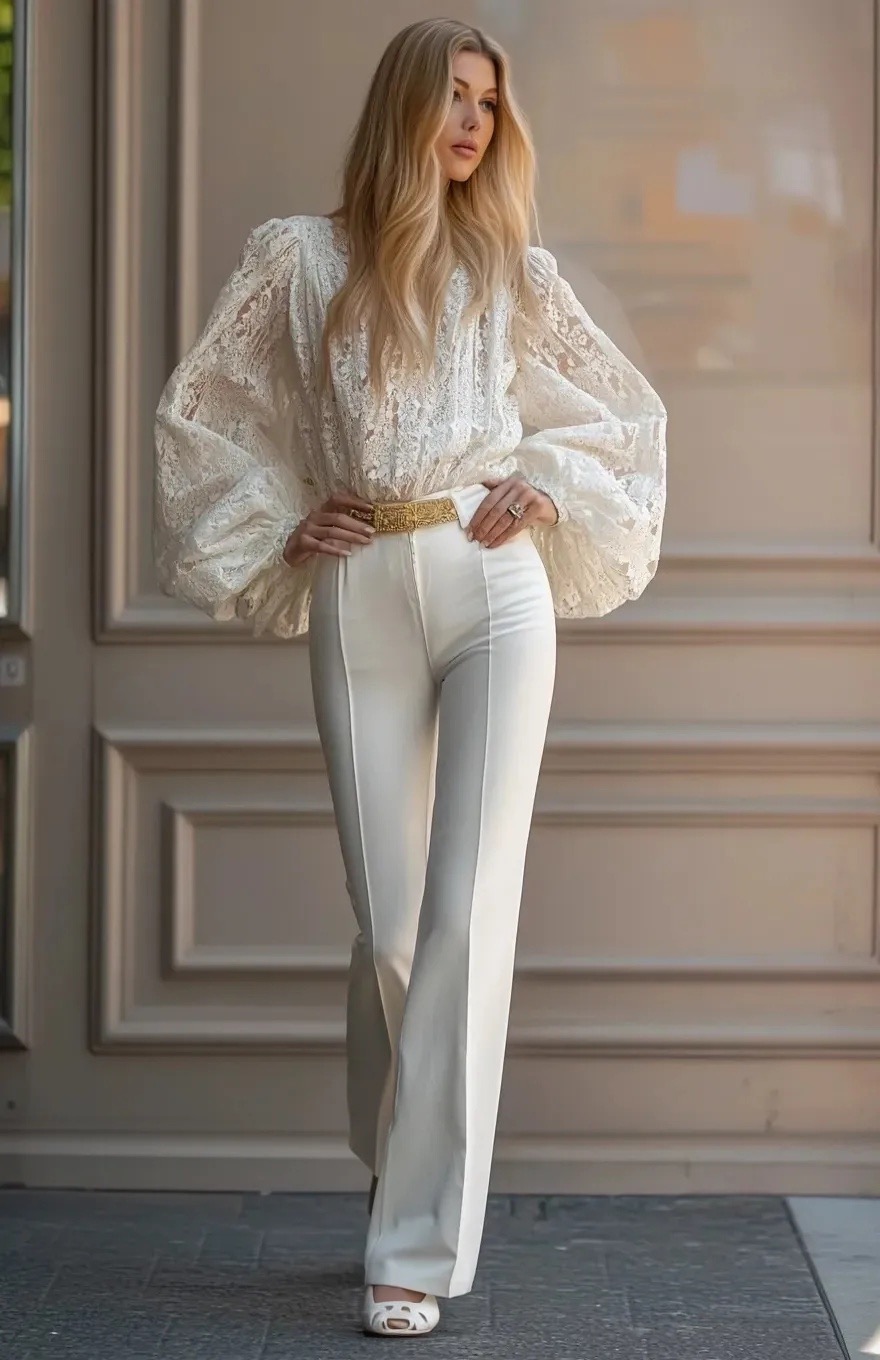 white lace blouse with wide sleeves