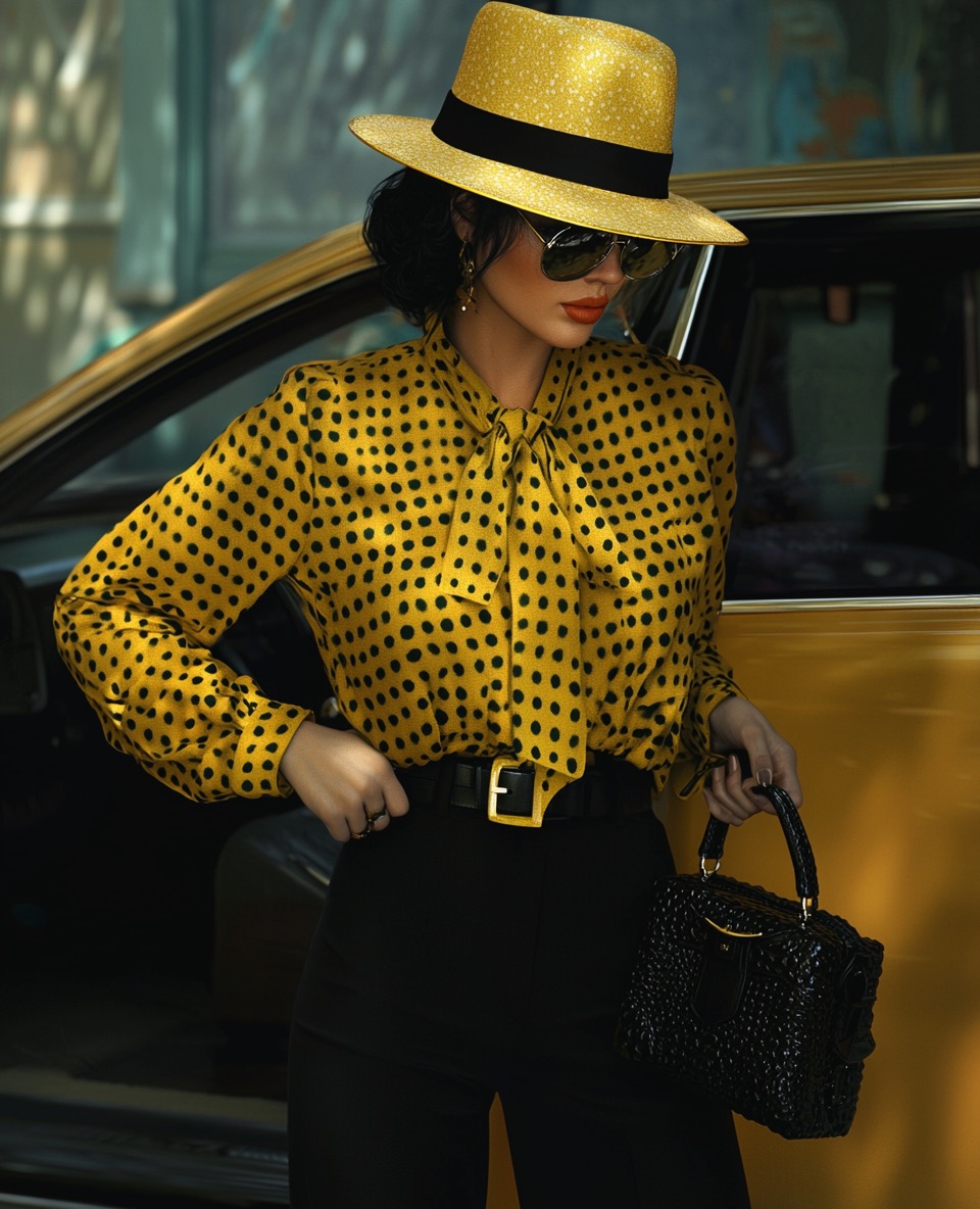 yellow polka dot satin blouse