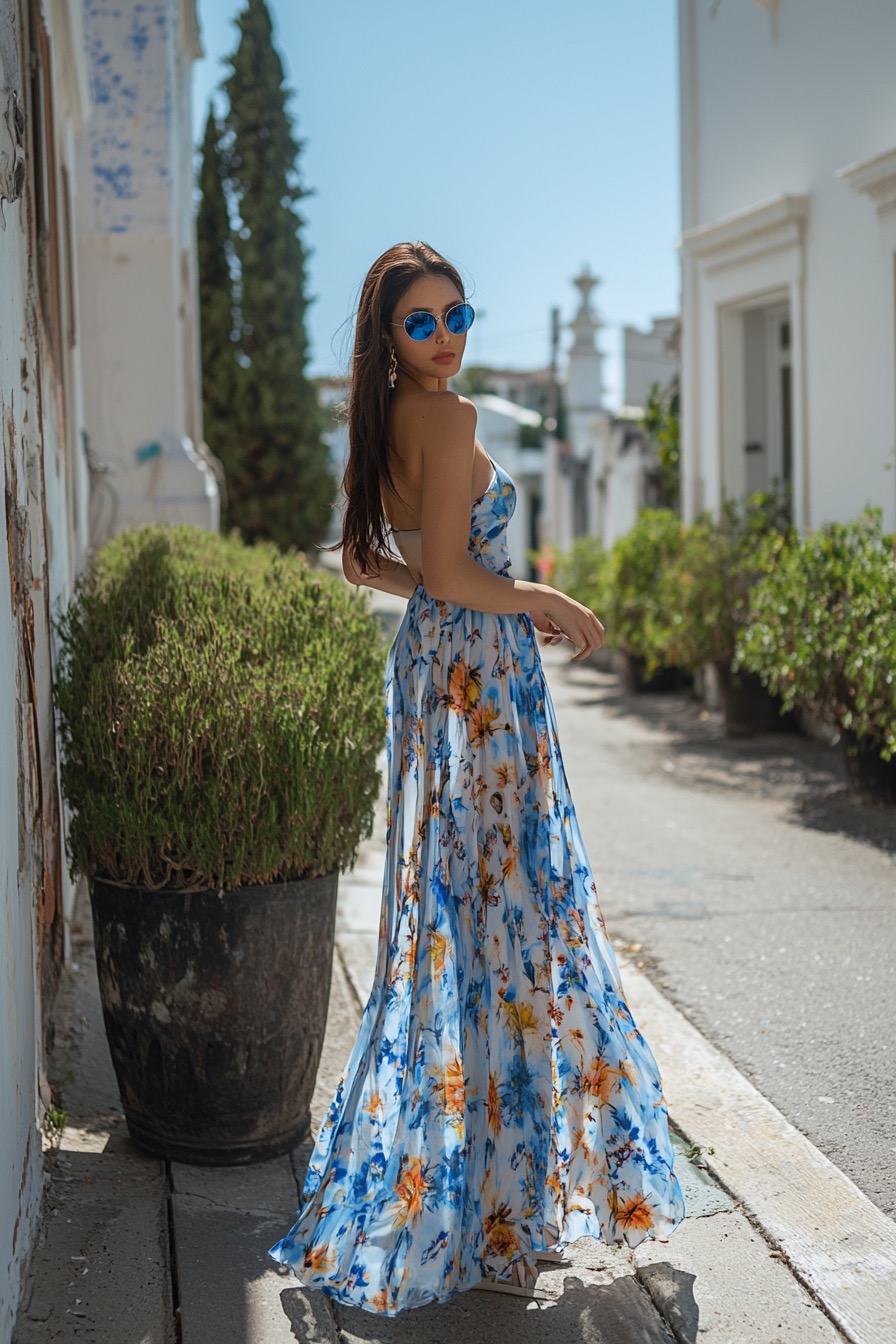 floral sheer long summer dress