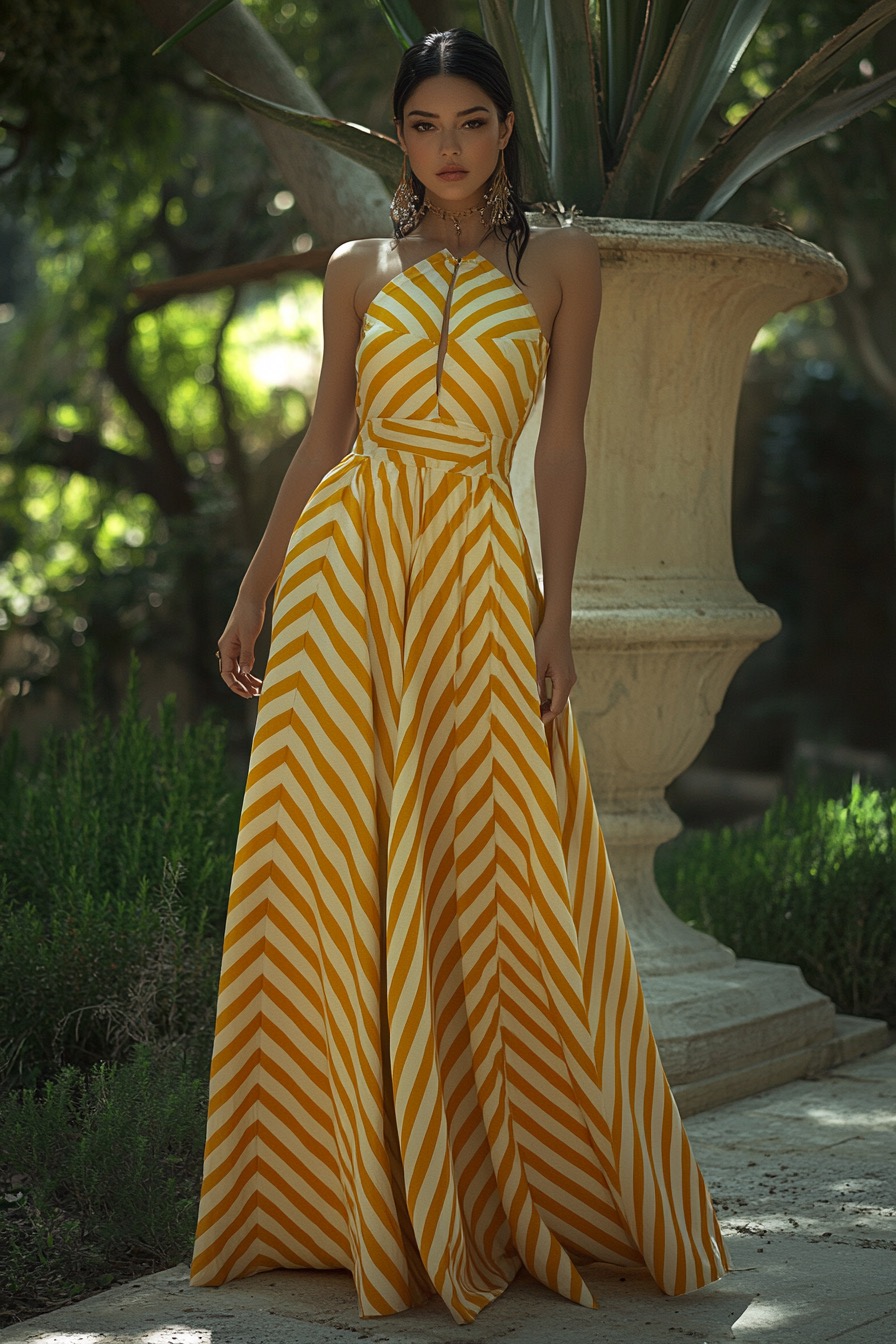 trendy long yellow dress