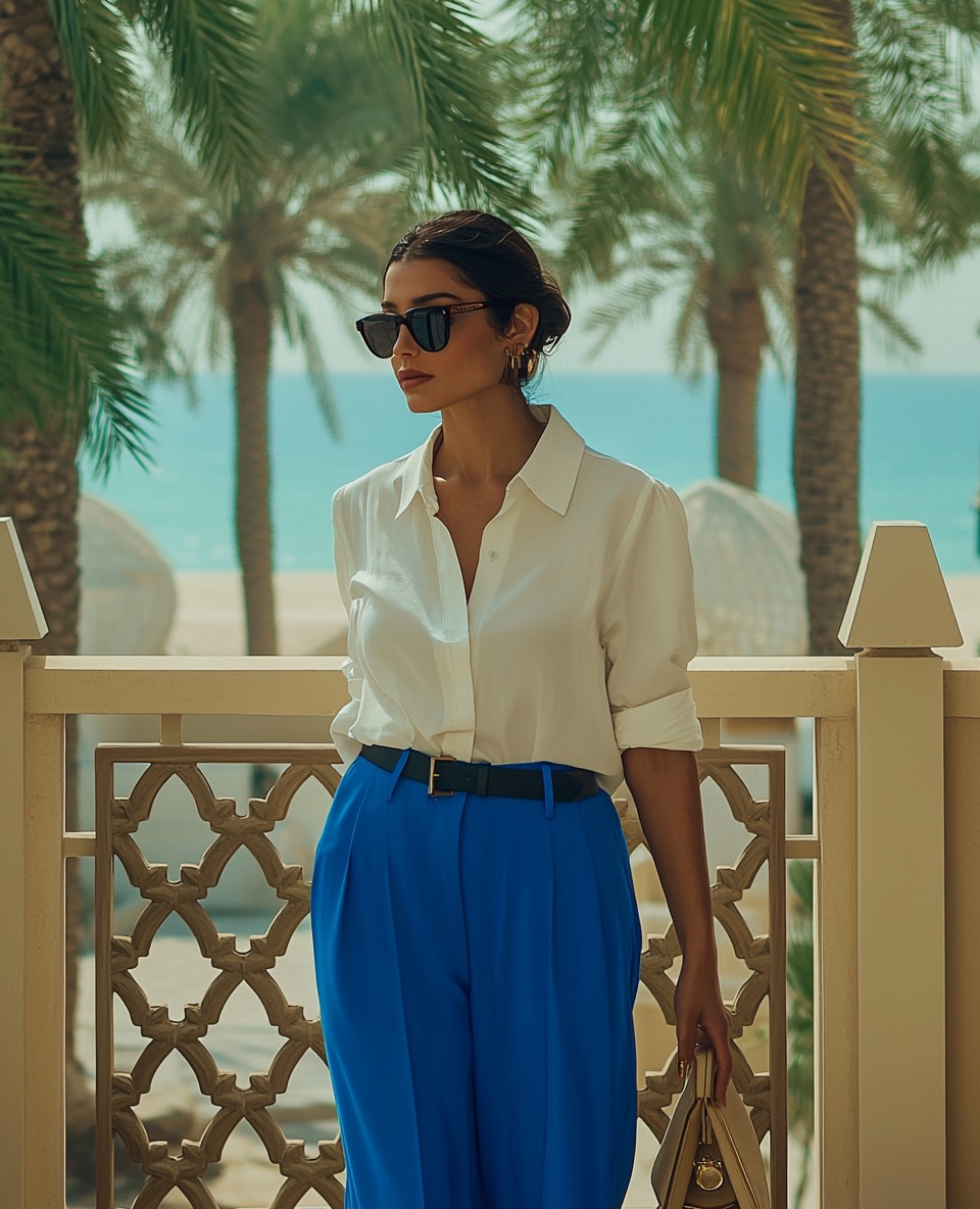 white shirt with blue pants