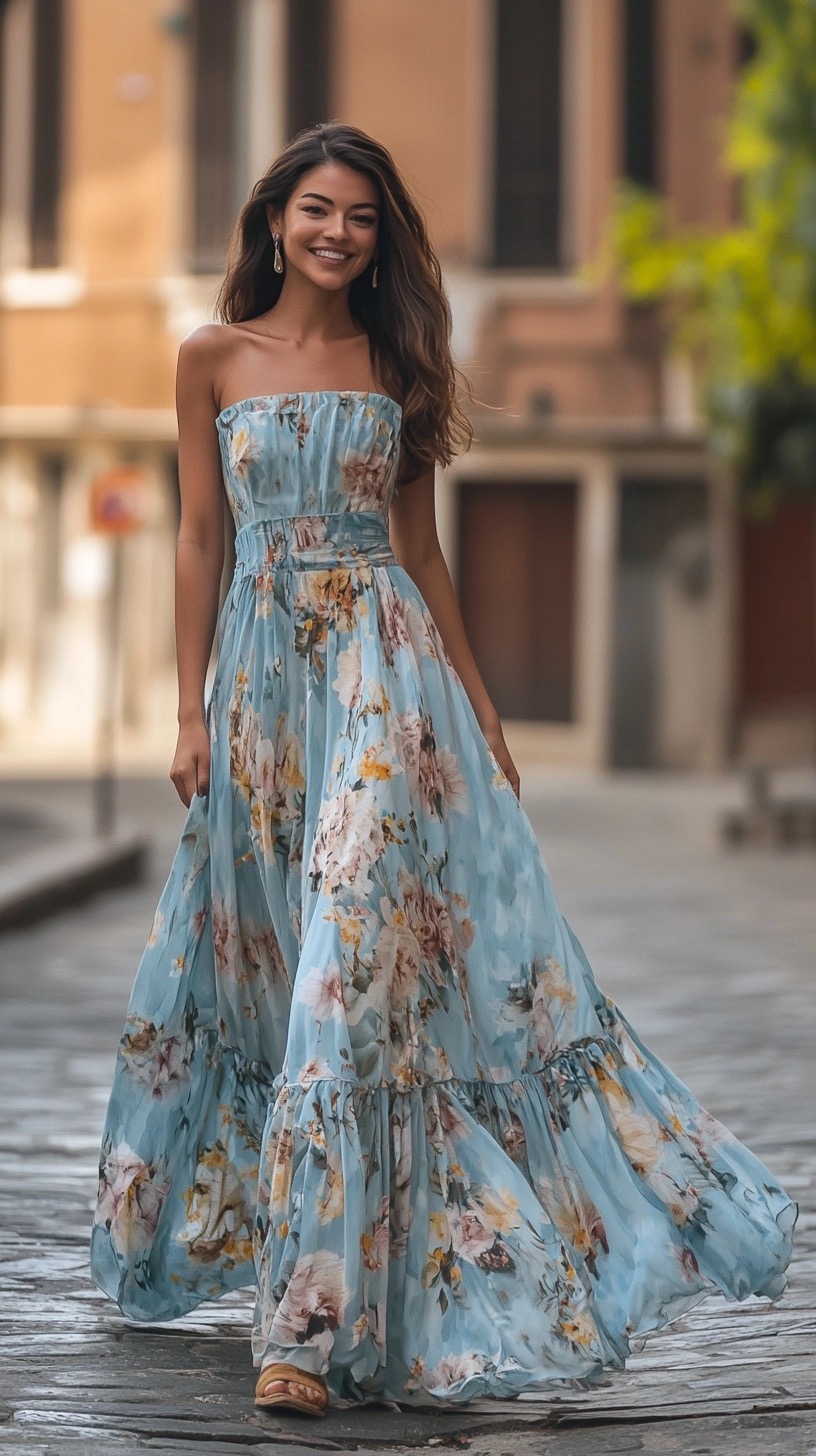 Sky Blue Floral Maxi Sarafan