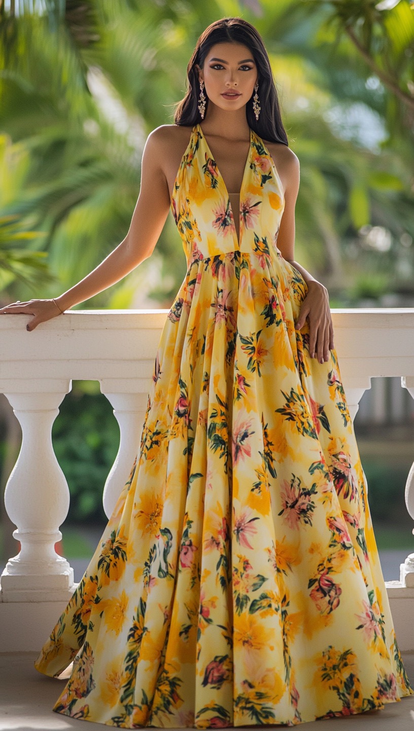 Vibrant Yellow Floral Maxi Sundress