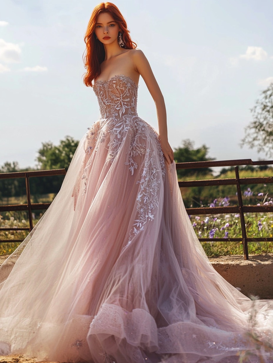 Romantic Pink Strapless Tulle Ball Gown