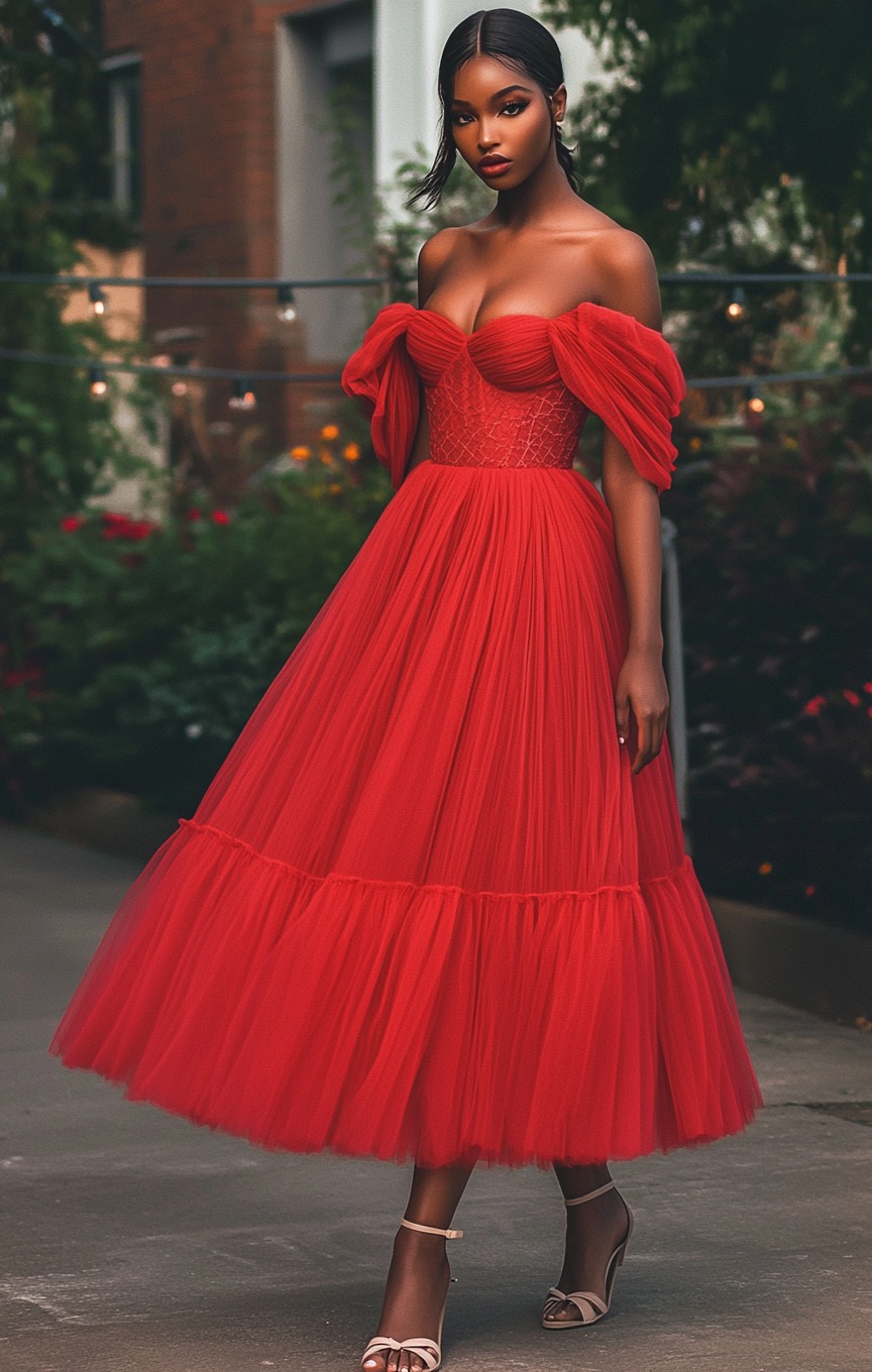 Bold Red Tulle A Line Dress