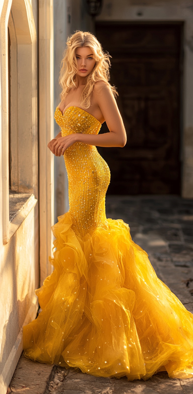 Vibrant Long Yellow Mermaid Dress