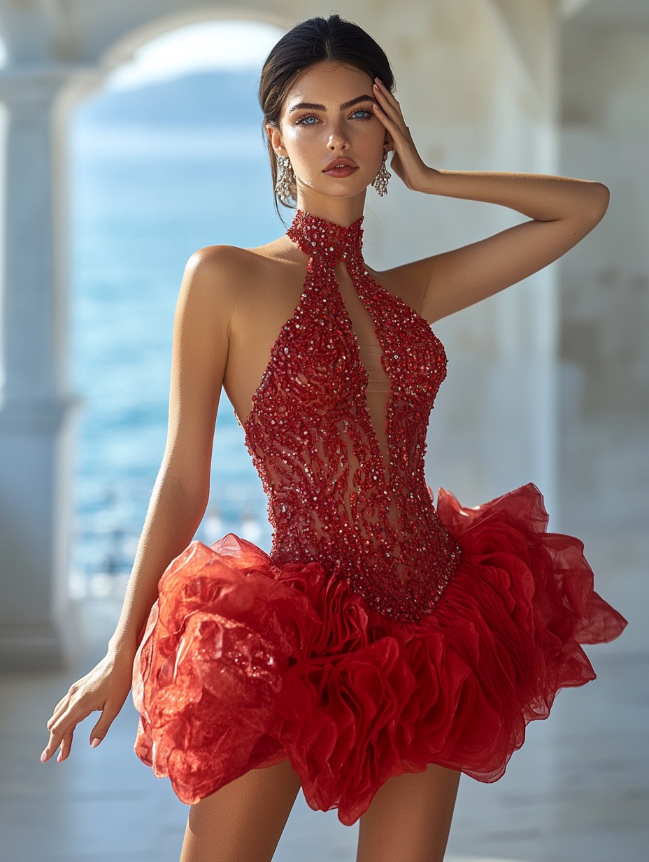 Red Sequin Mini Dress