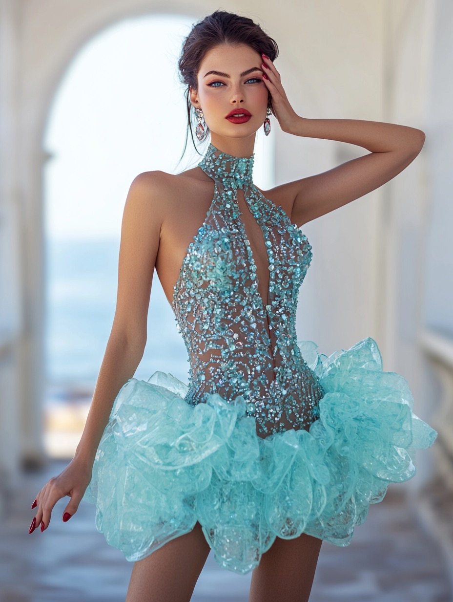 Turquoise Sequin Mini Dress