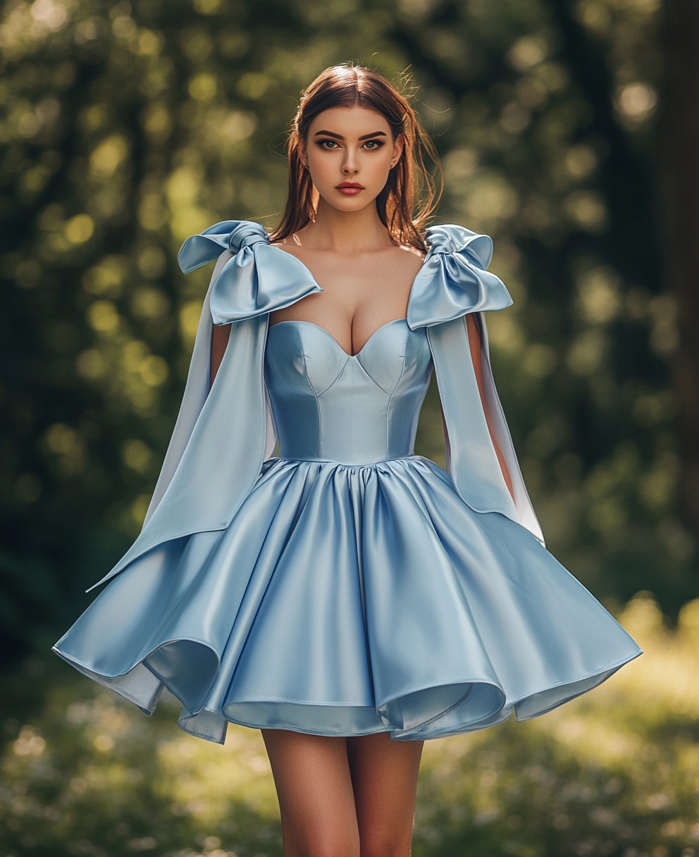 Romantic Blue Bell Shaped Mini Dress
