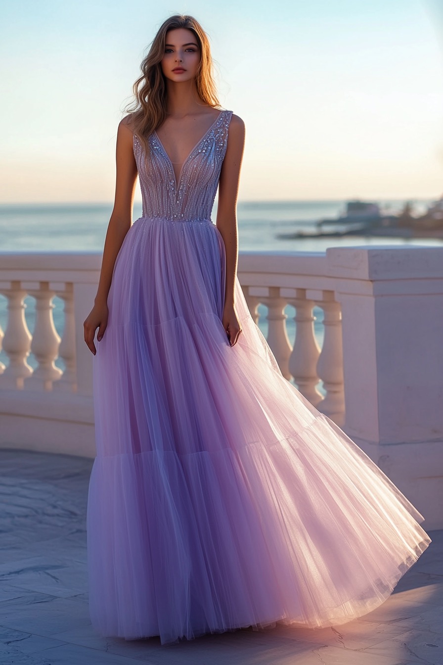 Lavender Tulle Dress with Beaded Bodice
