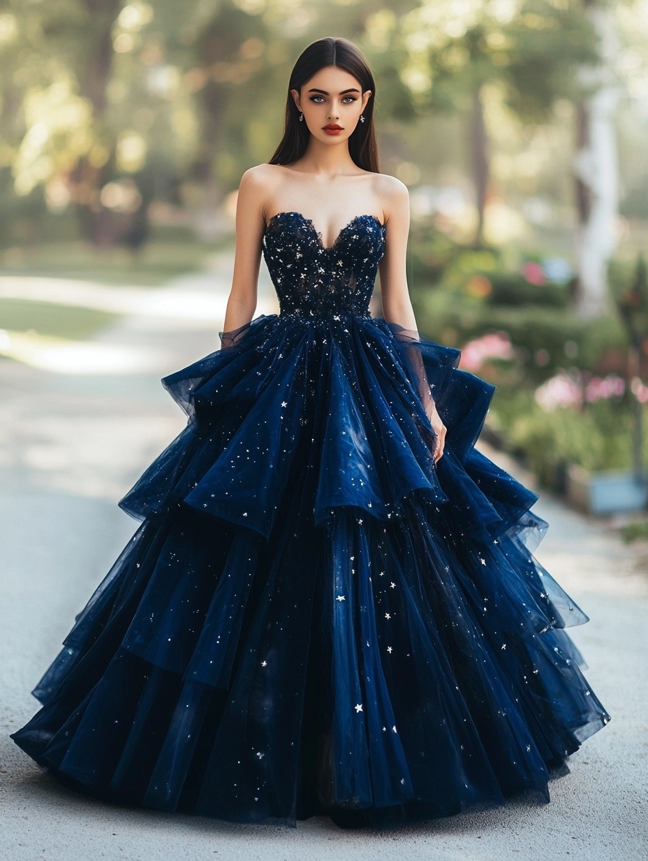 Starry Navy Long Ball Gown