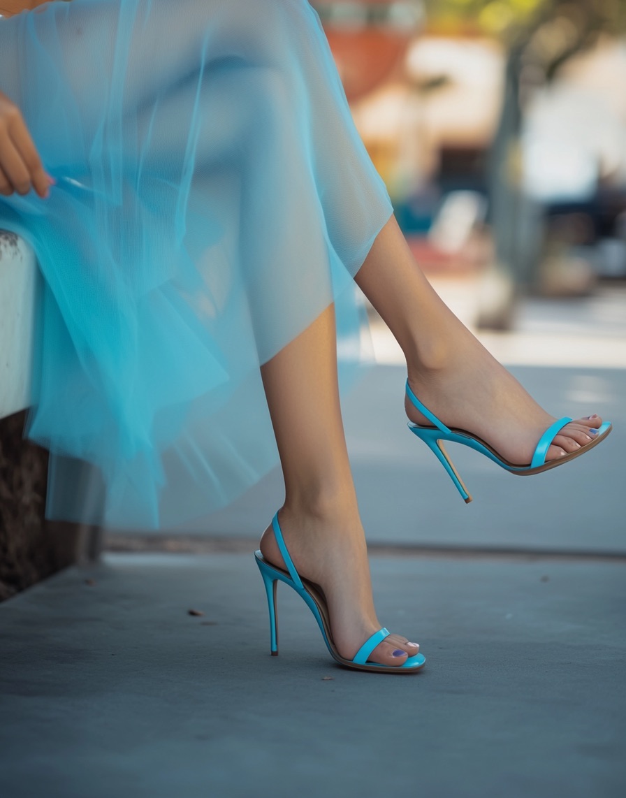 Refreshing Blue Sandals and an Airy Blue Tulle Dress