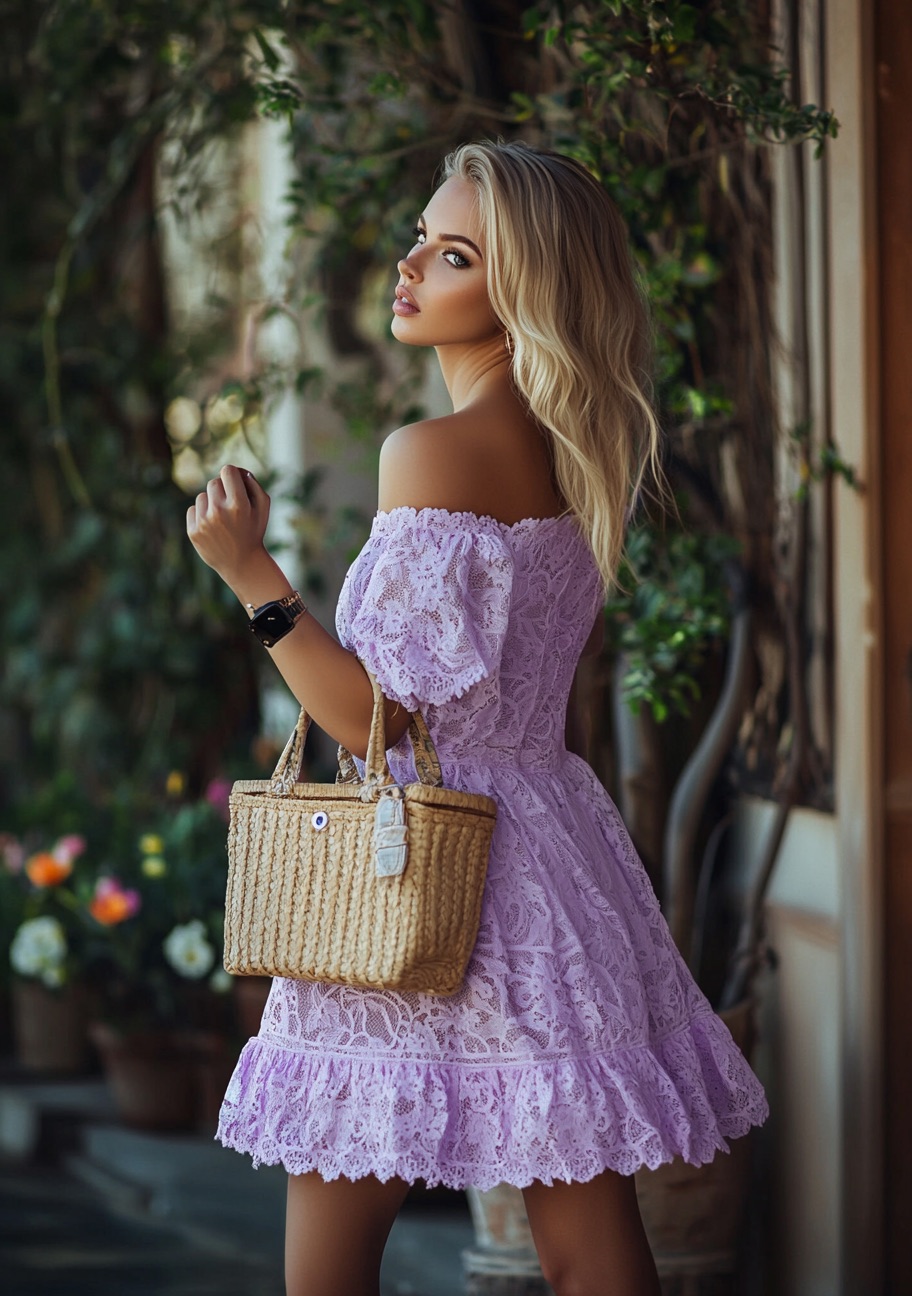 Summer Lavender Lace Strapless Dress