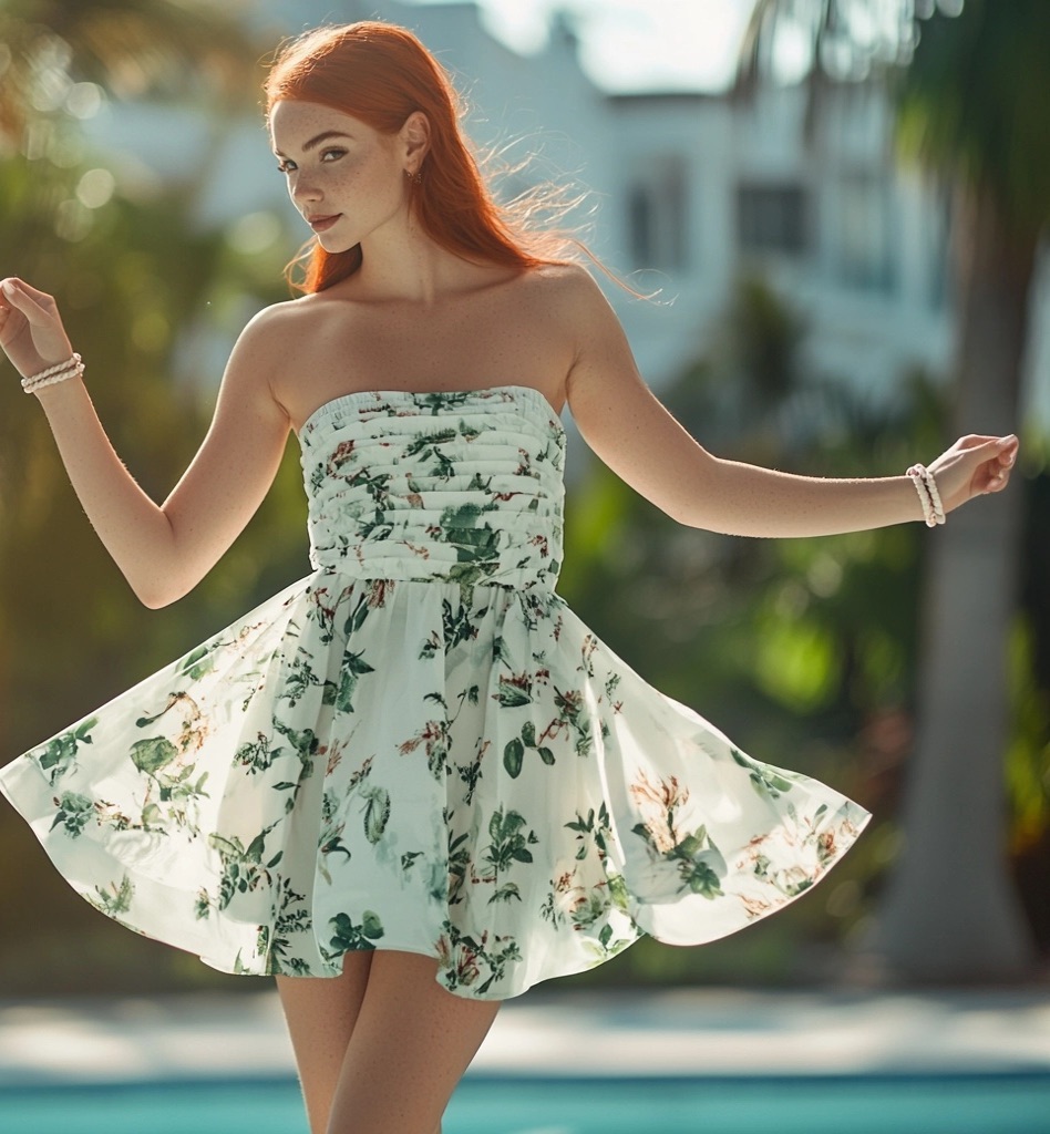 White Mini Summer Dress with Pleated Top